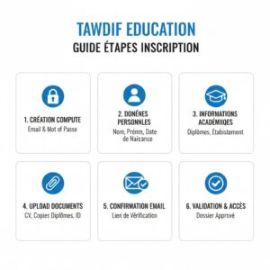 Guide complet des étapes d'inscription à Tawdif education: remplissage formulaire, upload documents, confirmation email